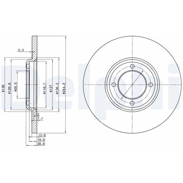Bromsskiva Solid, Framaxel Delphi BG2061 DELPHI