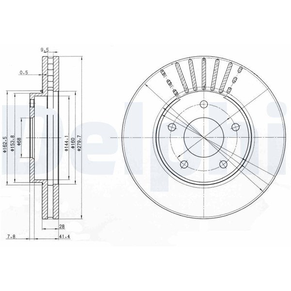 Bromsskiva Ventilerad, Framaxel Delphi BG3816C DELPHI