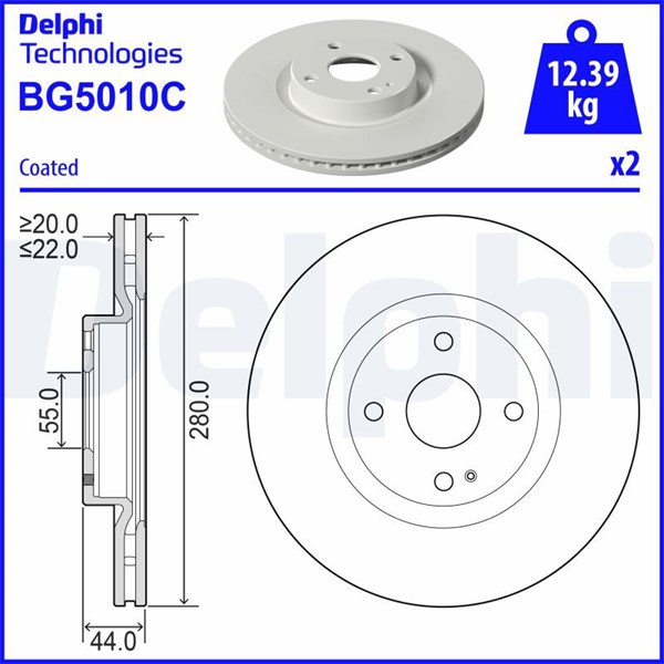 Bromsskiva Ventilerad, Framaxel Delphi BG5010C DELPHI