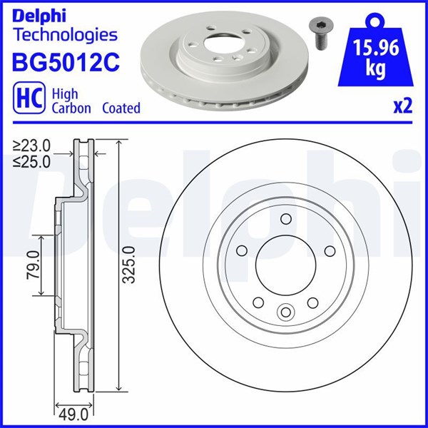Bromsskiva Ventilerad, Bakaxel Delphi BG5012C DELPHI Bromsskiva Ventilerad, Bakaxel Delphi BG5012C DELPHI