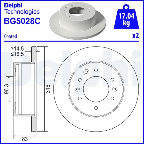 Bromsskiva Solid, Bakaxel Delphi BG5028C DELPHI