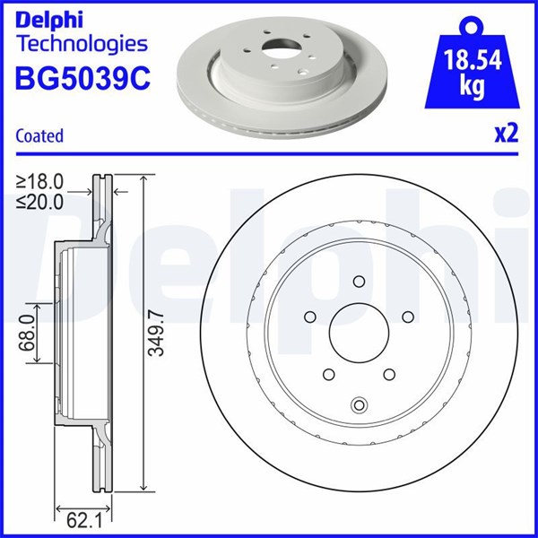 Bromsskiva Ventilerad, Bakaxel Delphi BG5039C DELPHI