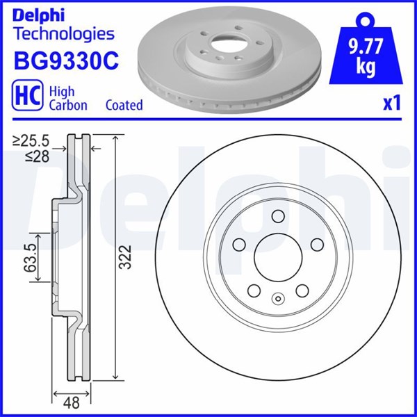 Bromsskiva Ventilerad, Framaxel Delphi BG9330C DELPHI