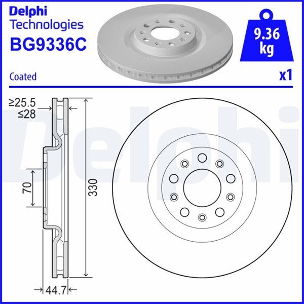Bromsskiva Ventilerad, Framaxel Delphi BG9336C DELPHI