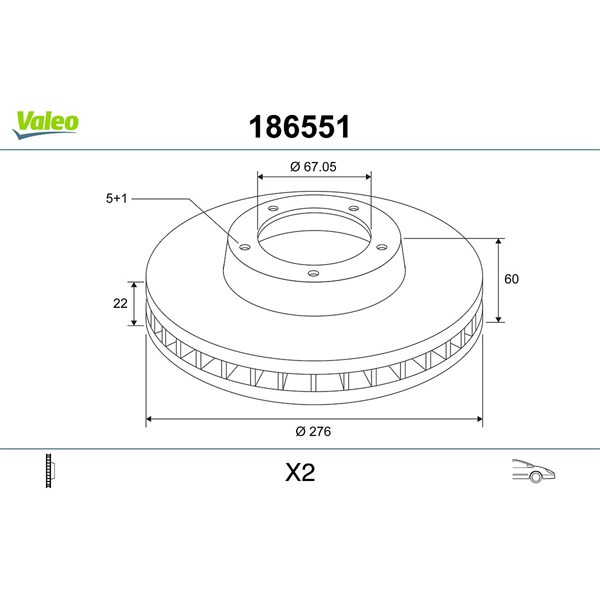 Bromsskiva Ventilerad, Framaxel Valeo 186551 VALEO Bromsskiva Ventilerad, Framaxel Valeo 186551 VALEO