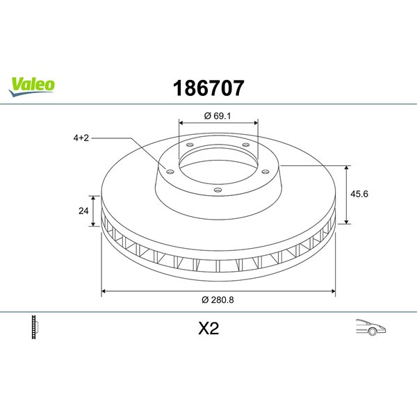 Bromsskiva Ventilerad, Framaxel Valeo 186707 VALEO Bromsskiva Ventilerad, Framaxel Valeo 186707 VALEO