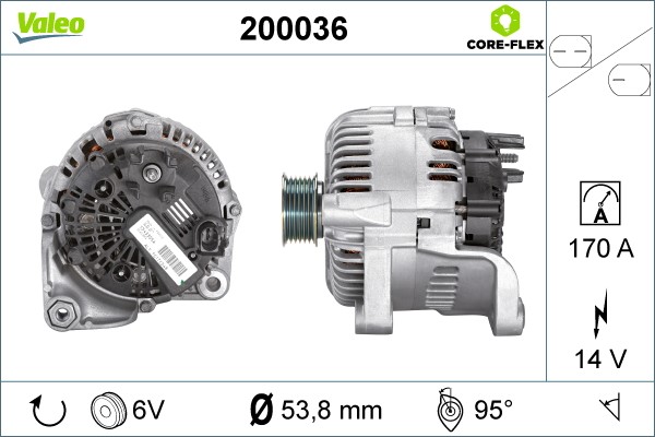 Generator 14V 170A Valeo Valeo core-flex 200036 VALEO