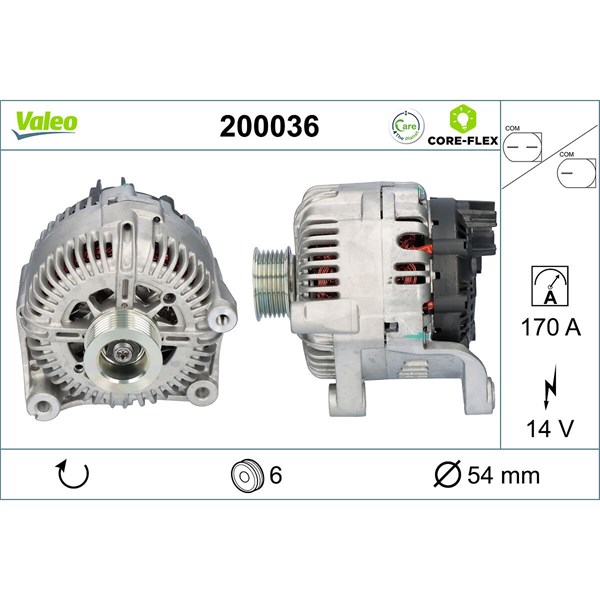 Generator 14V 170A Valeo Valeo core-flex 200036 VALEO