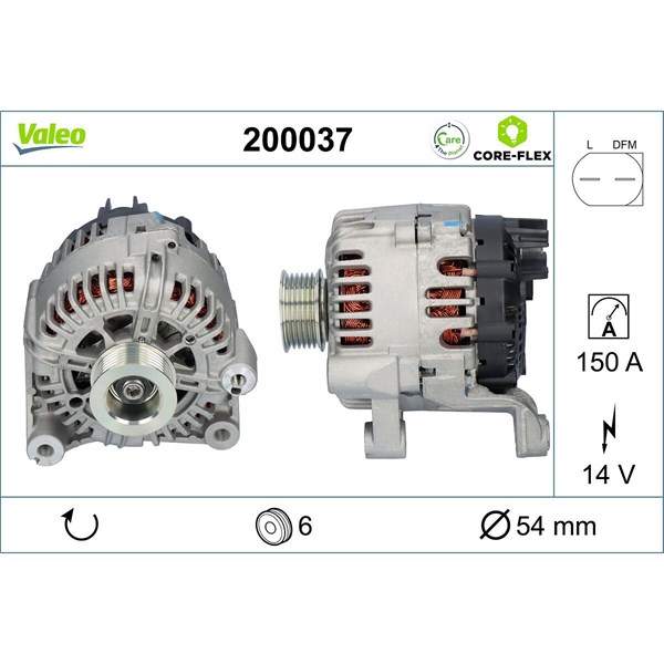 Generator 14V 150A Valeo Valeo core-flex 200037 VALEO