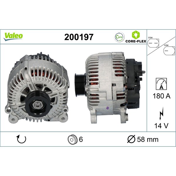 Generator 14V 180A Valeo Valeo core-flex 200197 VALEO