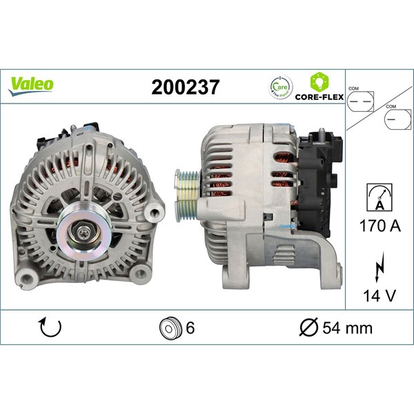 Generator 14V 170A Valeo Valeo core-flex 200237 VALEO Generator 14V 170A Valeo Valeo core-flex 200237 VALEO