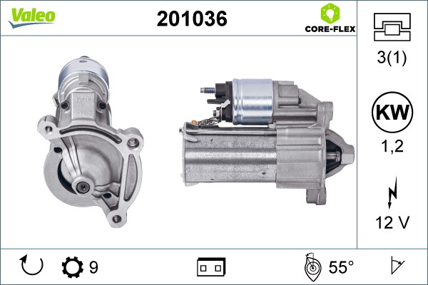 Startmotor 12V Valeo Valeo core-flex 201036 VALEO