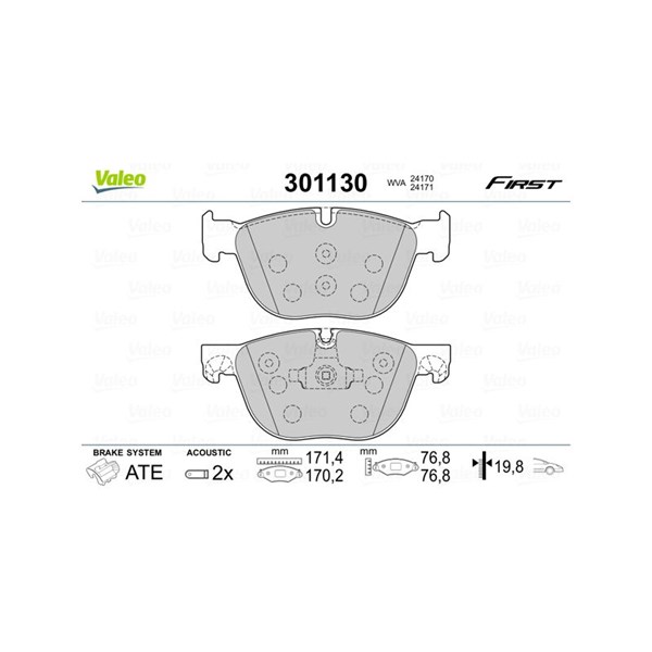 Bromsbeläggsats, Framaxel Valeo 301130 VALEO Bromsbeläggsats, Framaxel Valeo 301130 VALEO