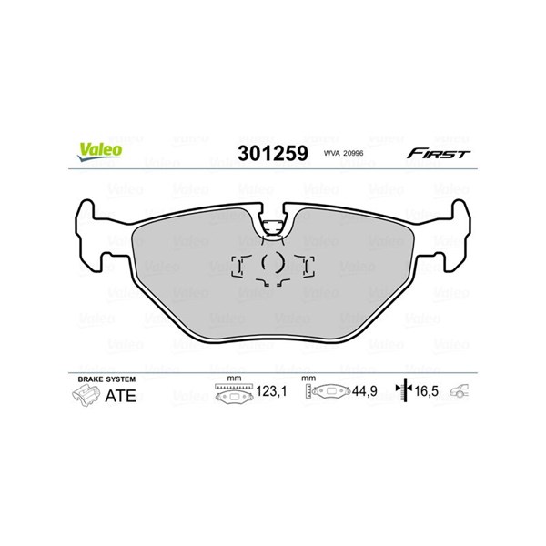 Bromsbeläggsats, Bakaxel Valeo 301259 VALEO