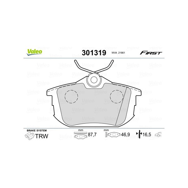Bromsbeläggsats, Bakaxel Valeo 301319 VALEO