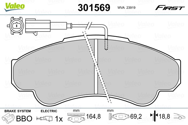 Bromsbeläggsats, Framaxel Valeo 301569 VALEO