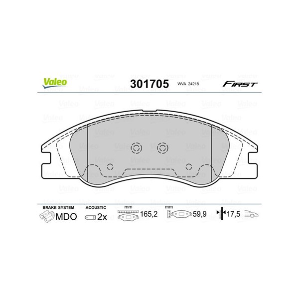 Bromsbeläggsats, Framaxel Valeo 301705 VALEO