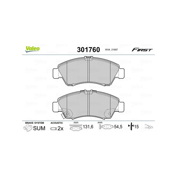 Bromsbeläggsats, Framaxel Valeo 301760 VALEO