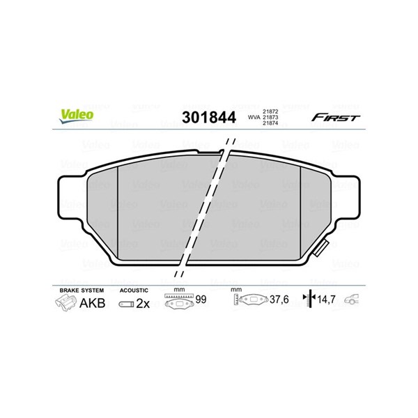 Bromsbeläggsats, Bakaxel Valeo 301844 VALEO