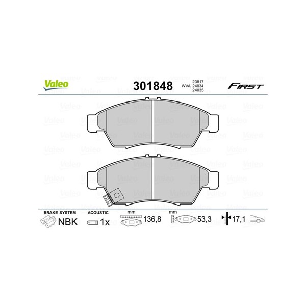 Bromsbeläggsats, Framaxel Valeo 301848 VALEO Bromsbeläggsats, Framaxel Valeo 301848 VALEO