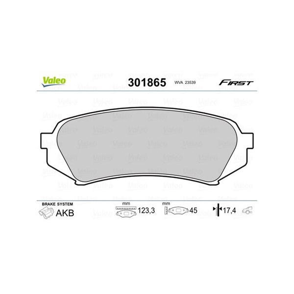 Bromsbeläggsats, Bakaxel Valeo 301865 VALEO