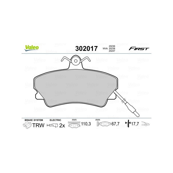 Bromsbeläggsats, Framaxel Valeo 302017 VALEO Bromsbeläggsats, Framaxel Valeo 302017 VALEO