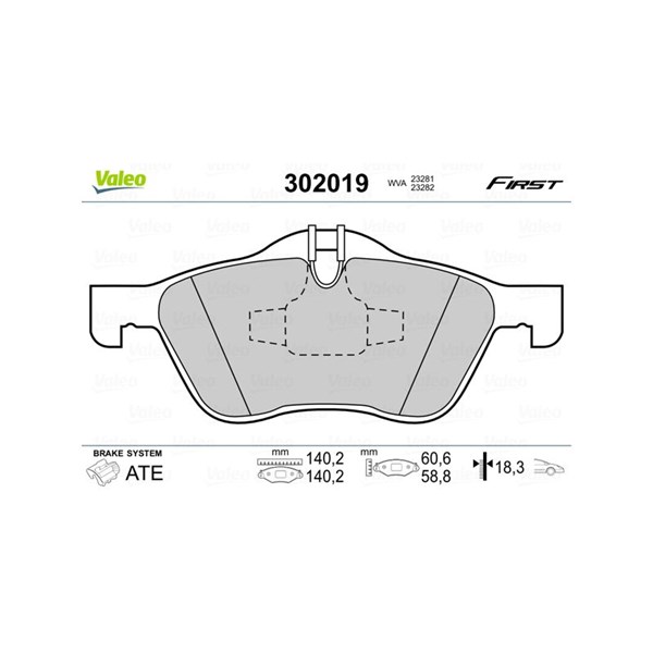 Bromsbeläggsats, Framaxel Valeo 302019 VALEO Bromsbeläggsats, Framaxel Valeo 302019 VALEO