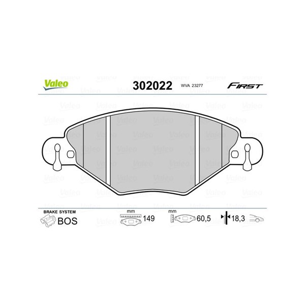 Bromsbeläggsats, Framaxel Valeo 302022 VALEO