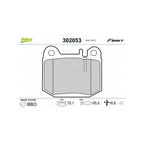 Bromsbeläggsats, Bakaxel, Framaxel Valeo 302053 VALEO