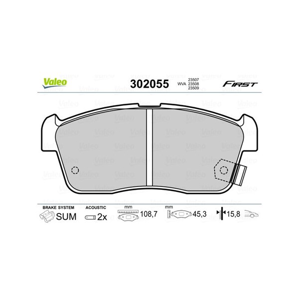 Bromsbeläggsats, Framaxel Valeo 302055 VALEO Bromsbeläggsats, Framaxel Valeo 302055 VALEO