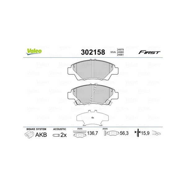 Bromsbeläggsats, Framaxel Valeo 302158 VALEO