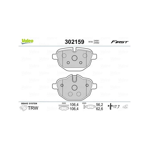 Bromsbeläggsats, Bakaxel, Framaxel Valeo 302159 VALEO