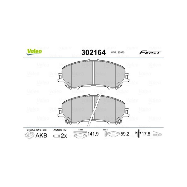 Bromsbeläggsats, Framaxel Valeo 302164 VALEO