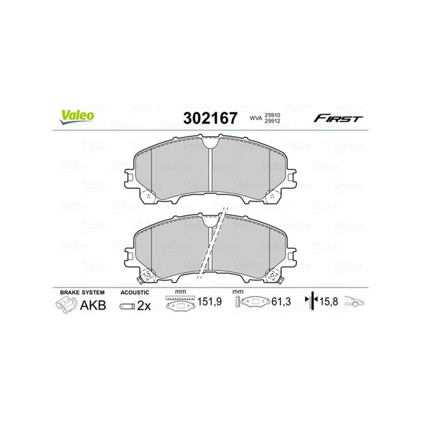 Bromsbeläggsats, Framaxel Valeo 302167 VALEO