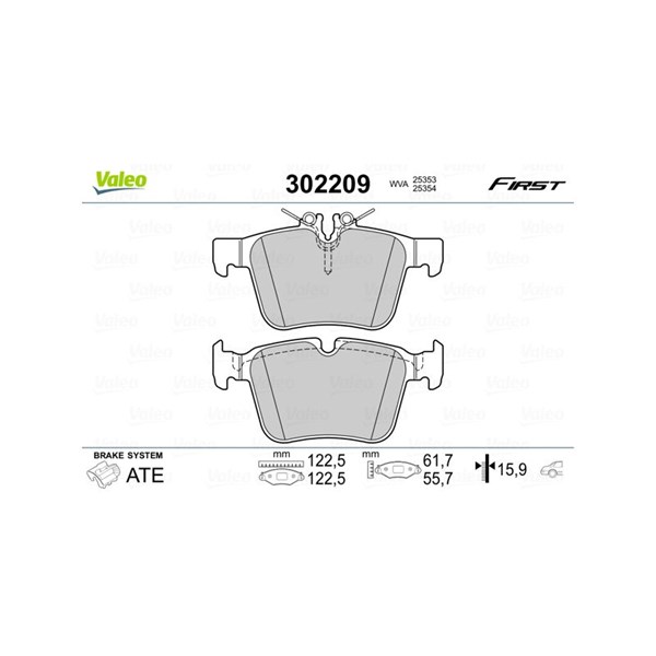 Bromsbeläggsats, Bakaxel Valeo 302209 VALEO