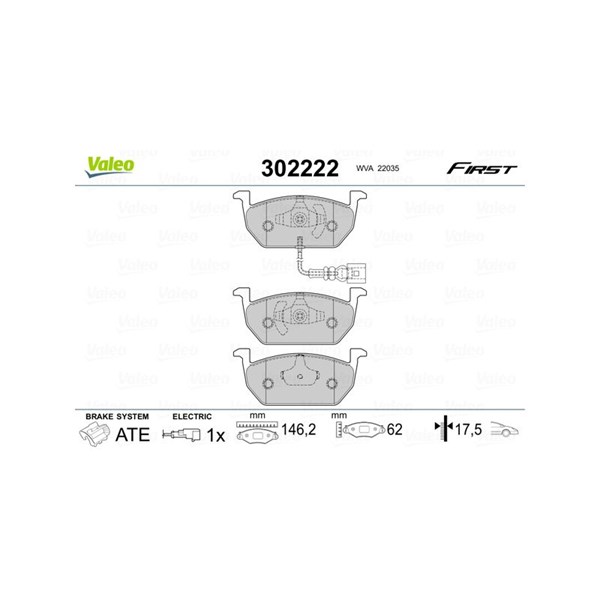 Bromsbeläggsats, Framaxel Valeo 302222 VALEO Bromsbeläggsats, Framaxel Valeo 302222 VALEO