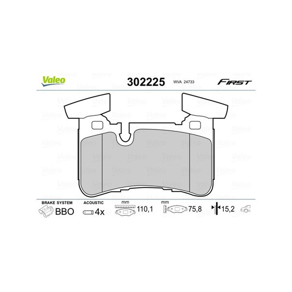 Bromsbeläggsats, Bakaxel Valeo 302225 VALEO