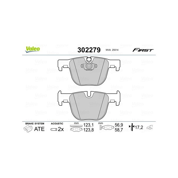 Bromsbeläggsats, Bakaxel Valeo 302279 VALEO