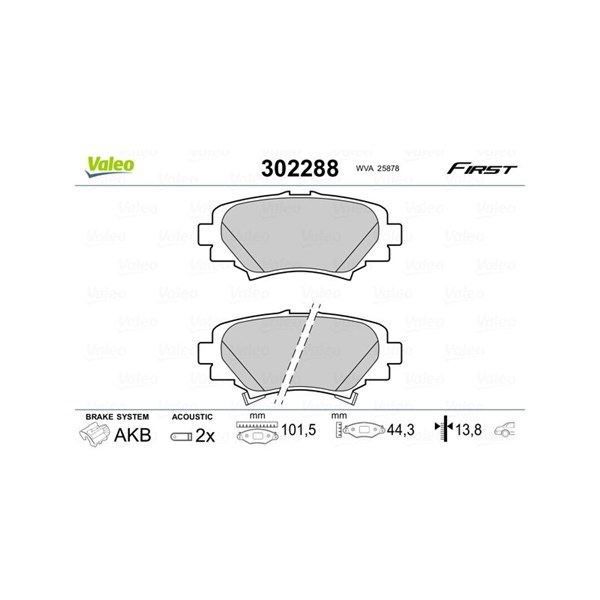 Bromsbeläggsats, Bakaxel Valeo 302288 VALEO