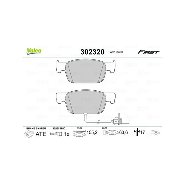 Bromsbeläggsats, Framaxel Valeo 302320 VALEO Bromsbeläggsats, Framaxel Valeo 302320 VALEO