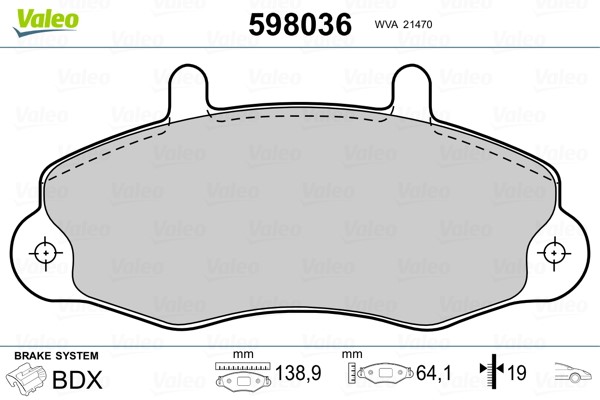 Bromsbeläggsats, Framaxel Valeo 598036 VALEO