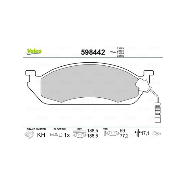Bromsbeläggsats, Framaxel Valeo 598442 VALEO