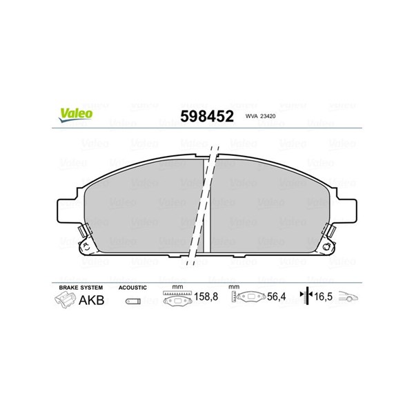 Bromsbeläggsats, Framaxel Valeo 598452 VALEO Bromsbeläggsats, Framaxel Valeo 598452 VALEO