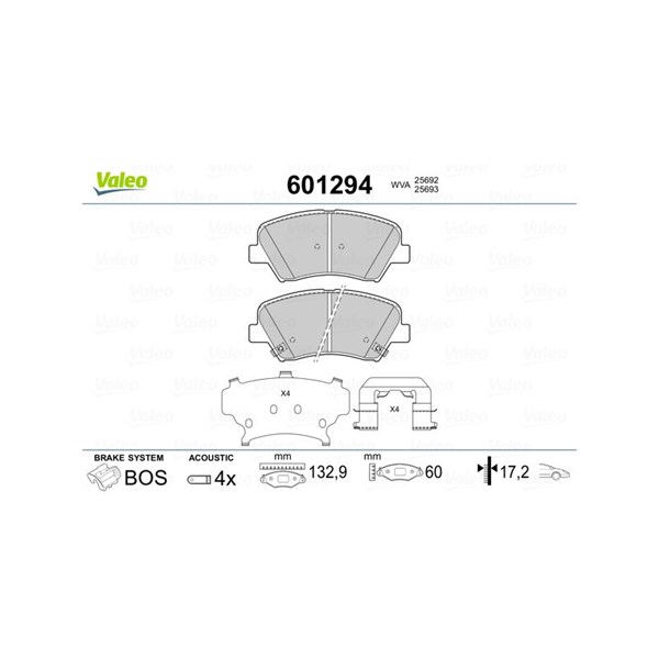 Bromsbeläggsats, Framaxel Valeo 601294 VALEO