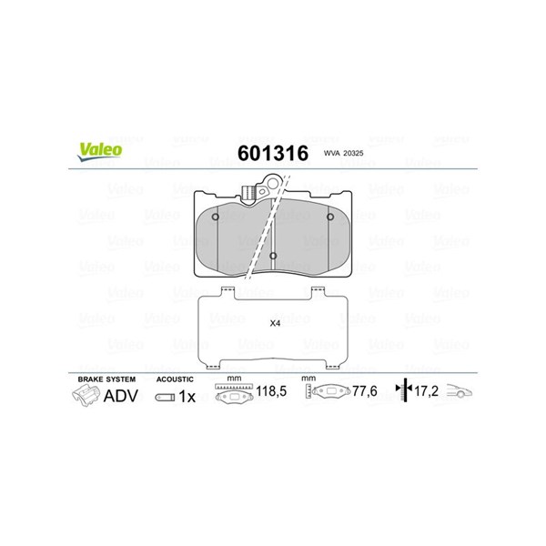 Bromsbeläggsats, Framaxel Valeo 601316 VALEO Bromsbeläggsats, Framaxel Valeo 601316 VALEO