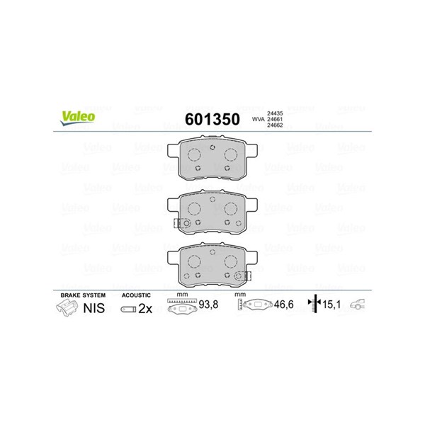 Bromsbeläggsats, Bakaxel Valeo 601350 VALEO Bromsbeläggsats, Bakaxel Valeo 601350 VALEO