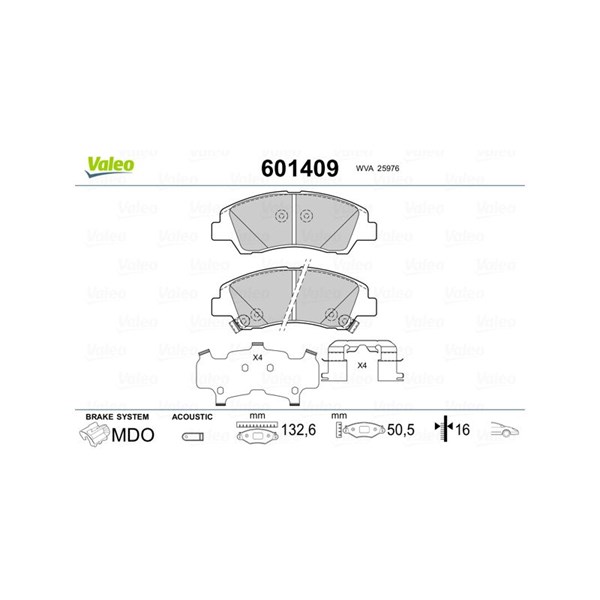 Bromsbeläggsats, Framaxel Valeo 601409 VALEO