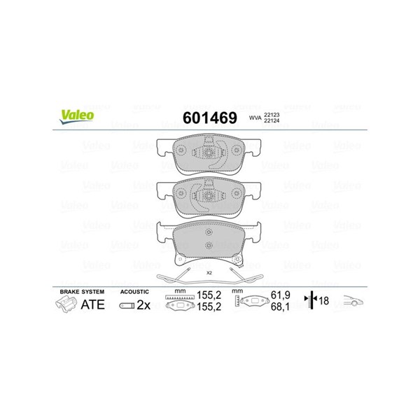 Bromsbeläggsats, Framaxel Valeo 601469 VALEO