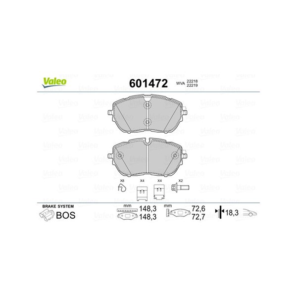 Bromsbeläggsats, Framaxel Valeo 601472 VALEO