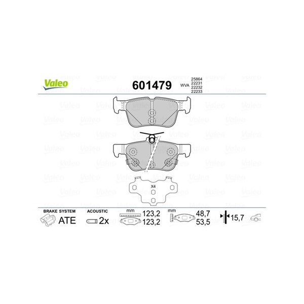 Bromsbeläggsats, Bakaxel Valeo 601479 VALEO